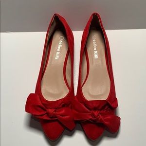 Calico Kiki Posh Ruffled Bow Flat Red suede size10
